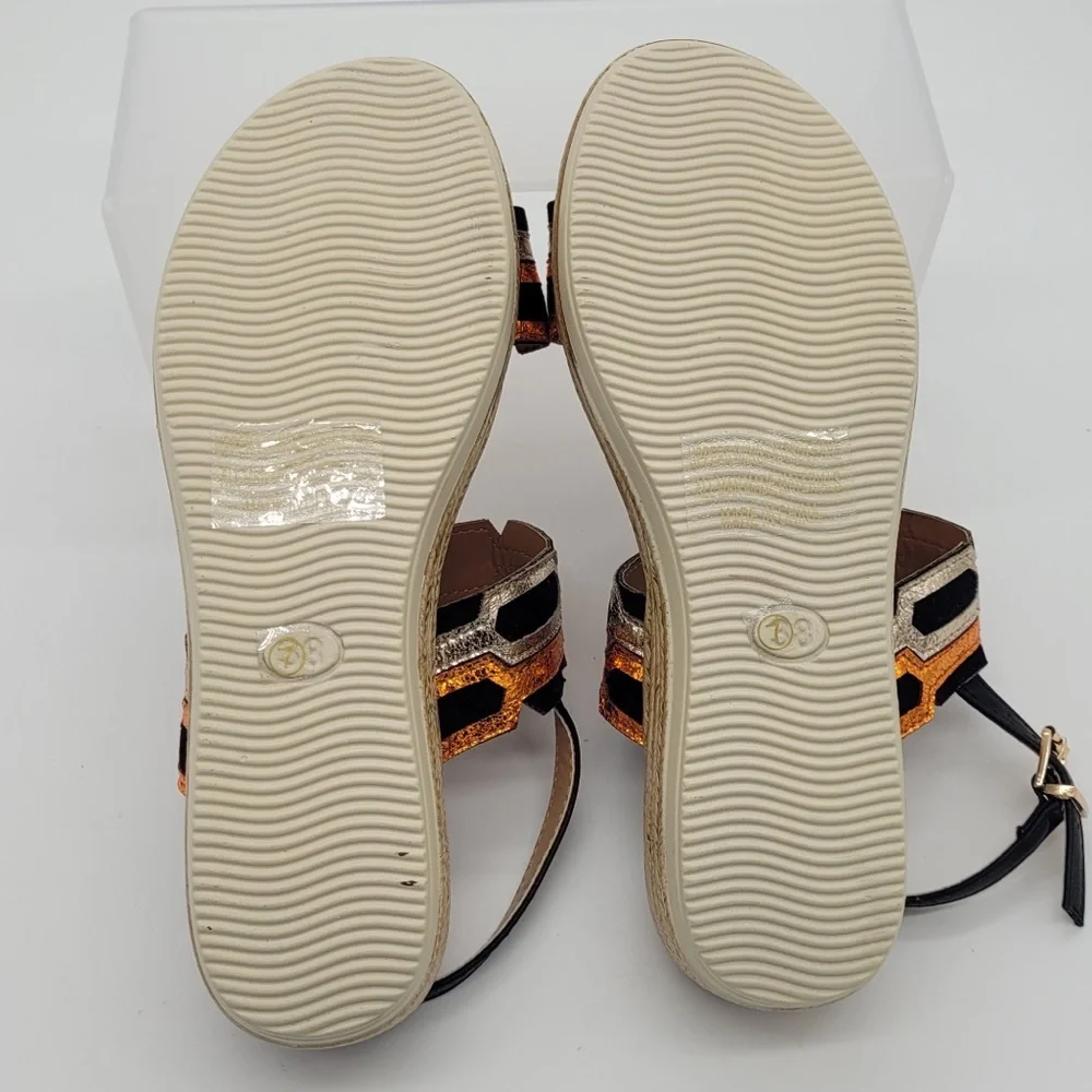NWOB Extreme by Eddie Marc Metallic Wedge Espadrille Sandals Size 7
